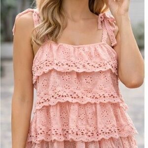 Pink Eyelet Tiered Dress